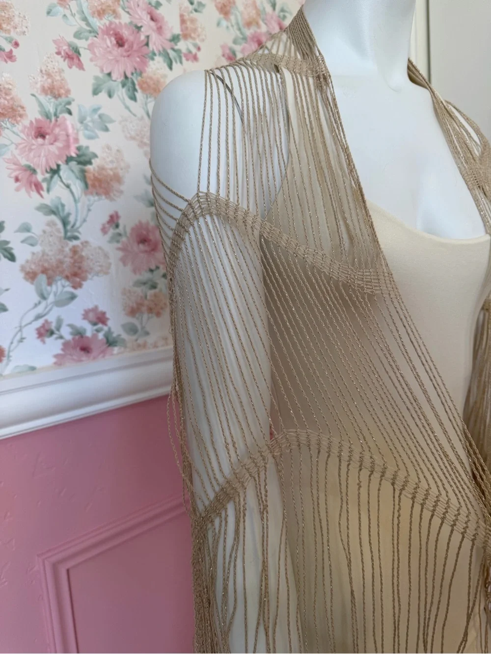 Scarf Lightweight Beige Fringe Shawl - Neutral Layering Piece